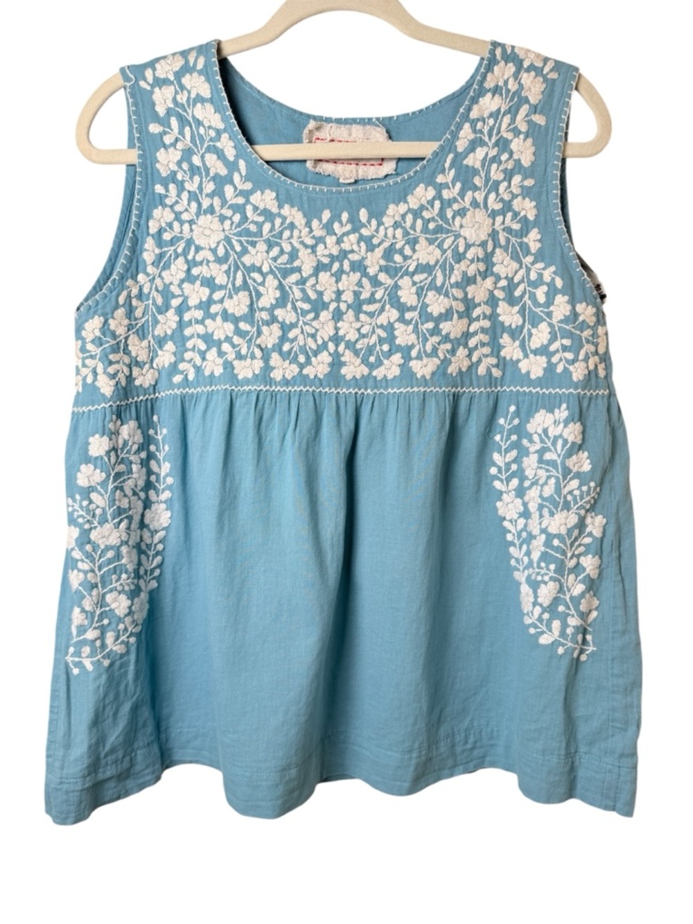 Siren Medium Light Blue Embroidered Cotton Top